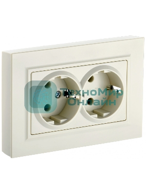 Розетка 2-местная IEK BRITE РС12-3-БрКр (BR-R21-16-K10-F) с заземлением, без защитных шторок, 16А в сборе, бежевый