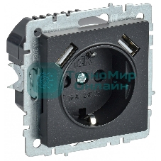 Розетка 1-местная IEK BRITE РЮш10-2-БрЧ (BR-R14-16-U21-D31-K02) с заземлением, с защитными шторками, 16А, с USB A+A 5В 3,1А, черный
