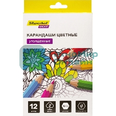 Карандаши цветные Silwerhof Create Jumbo 6мм, шестигранный профиль, дерево, ассорти, 12 цветов, коробка с европодвесом