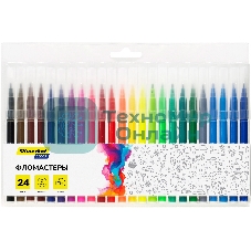 Фломастеры Silwerhof Color 9мм 145мм, круглый корпус, пулевидный пишущий наконечник, вентилируемый колпачок, 24 цвета, пакет с европодвесом