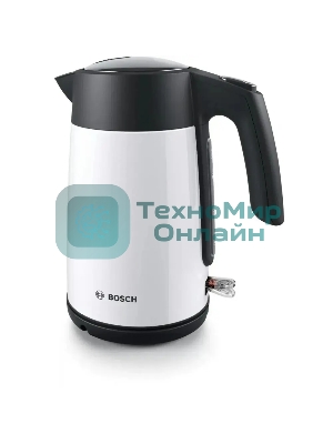 Чайник электрический Bosch TWK7L461, 1.7 л, 2400 Вт., нерж.сталь, покрытая эмалью, белый,шкала уровня воды