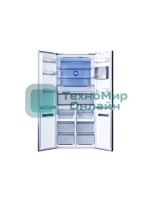 Холодильник Centek CT-1746 бежевый мрамор стекло трехкамерный 388/212л морозилка снизу, No Frost, Side by Side