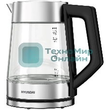 Чайник электрический Hyundai HYK-G4402 1.7 л, 2200 Вт, черный/серебристый корпус: стекло