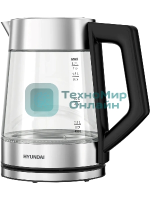 Чайник электрический Hyundai HYK-G4402 1.7 л, 2200 Вт, черный/серебристый корпус: стекло