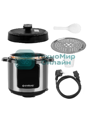 Скороварка-мультиварка электрическая Endever Vita-133 черный/стальной, 1200 Вт, 6 л, 12 авторежимов работы, книга рецептов, 2 шт/уп.