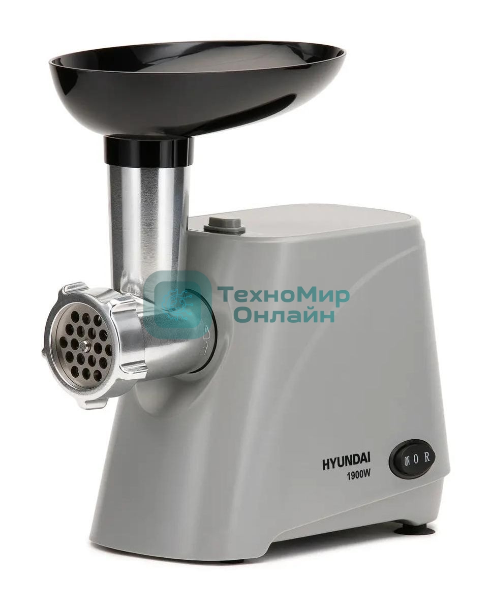 Мясорубка электрическая Hyundai HY-MG4391 серый, 1900 Вт, 2.4 кг/мин, реверс, защита от перегрузки, насадки - 4