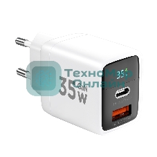 Сетевое зарядное устройство с дисплеем Cablexpert MP3A-PC-52, 35Вт GaN, QC3.0/PD3.0, 1хUSB, 1хType-C, белый, коробка