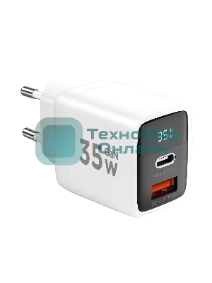 Сетевое зарядное устройство с дисплеем Cablexpert MP3A-PC-52, 35Вт GaN, QC3.0/PD3.0, 1хUSB, 1хType-C, белый, коробка