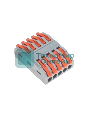 Клемма Rexant СМК 222-425 проходная 5 полюсов (0,08-4 мм²), серый (30 шт/уп)