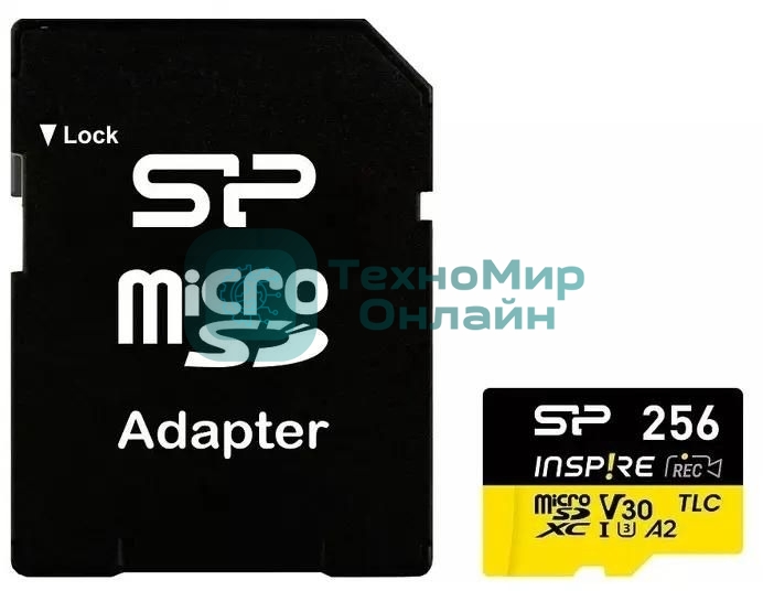 Флеш карта microSDXC 256Gb Silicon Power SP256GbSTXLA2V1NSP Inspire V30 A2 + adapter