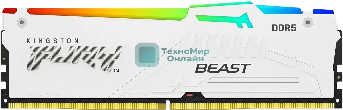 Оперативная память Kingston Fury Beast RGB, DDR5, 32Gb (1x32 Gb), 6400 MHz, CL32, радиатор, RGB, белый