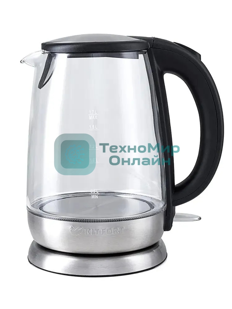 Чайник электрический Kitfort КТ-619, стекло, 1850 - 2200 Вт, 1.7 л