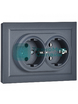 Розетка 2-местная IEK BRITE РС12-3-БрМ с заземлением, без защитных шторок, 16А в сборе, маренго