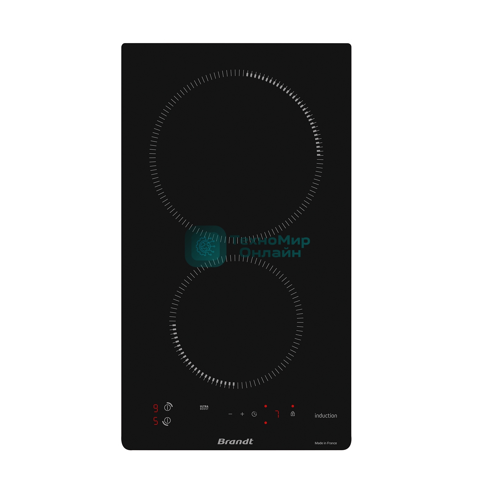 Индукционная варочная панель Brandt BPI1621UB, домино, 2 варочных зоны, 10 уровней мощности, индикация остаточного тепла, таймер, Ultraboost, черный