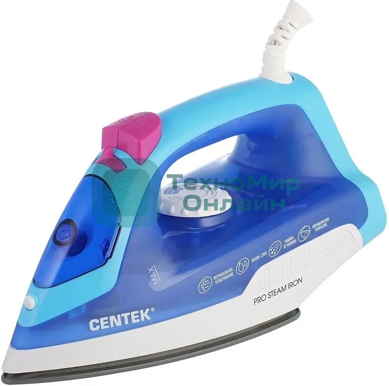 Утюг Centek CT-2348 синий/белый, 1600 Вт, 20 г/мин, 80 г/мин, 200 мл