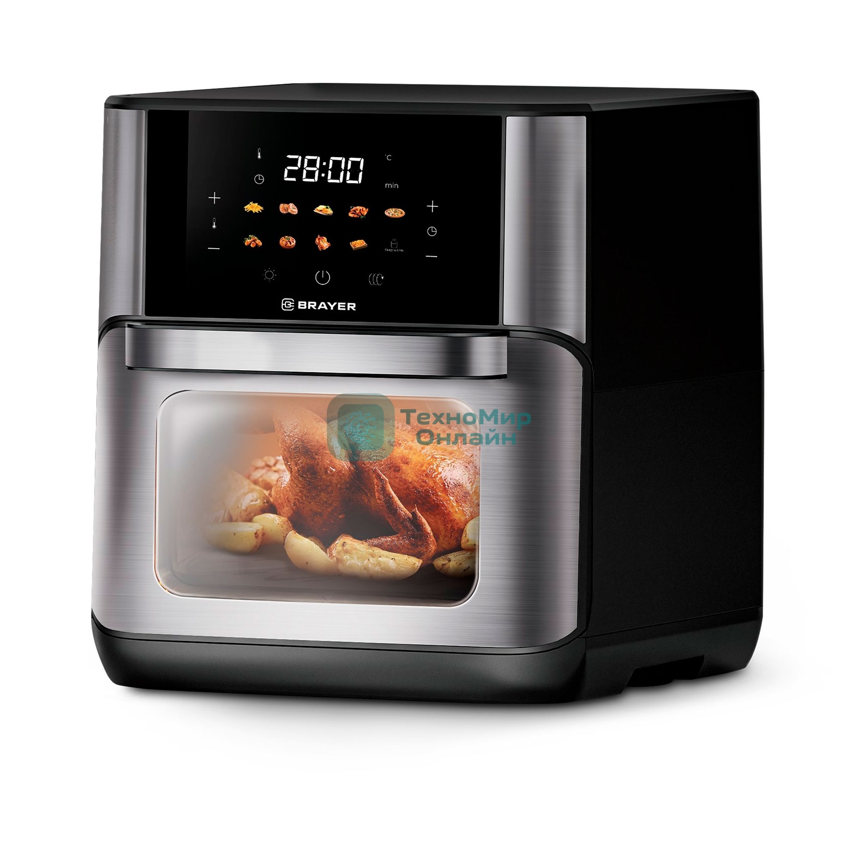 Аэрогриль BRAYER BR2054 черный, 1800 Вт, 12 л, сенсор, 10 программ