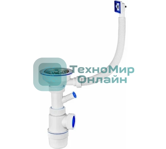 Сифон ЭЛИТ с нержавеющей чашкой D114 мм отводом для стиральной или посудомоечной машины и с переливом 3'1/2 - D40