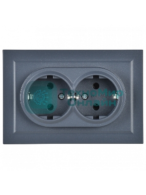 Розетка 2-местная IEK BRITE РС12-3-БрМ с заземлением, без защитных шторок, 16А в сборе, маренго