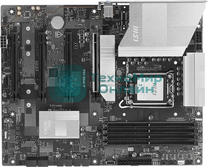 Материнская плата MSI PRO B860-P, LGA 1851, Intel B860, 4xDDR5, 4xSATA, 3xM.2, 1xPCIe 5.0 x16, 1xPCIe 4.0 x4, 2xPCIe 4.0 x1, 1xHDMI, 1xDP, 1xUSB-C, 1x 5Gb LAN, 2xUSB-A 3.2 Gen 2, 2xUSB-A 3.2 Gen 1, 4xUSB-A 2.0, 3x3.5 мм, 7.1, ATX