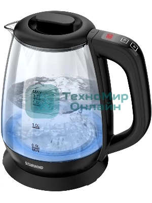 Чайник электрический Starwind SKS3036 1.7л. 2200Вт черный корпус: стекло