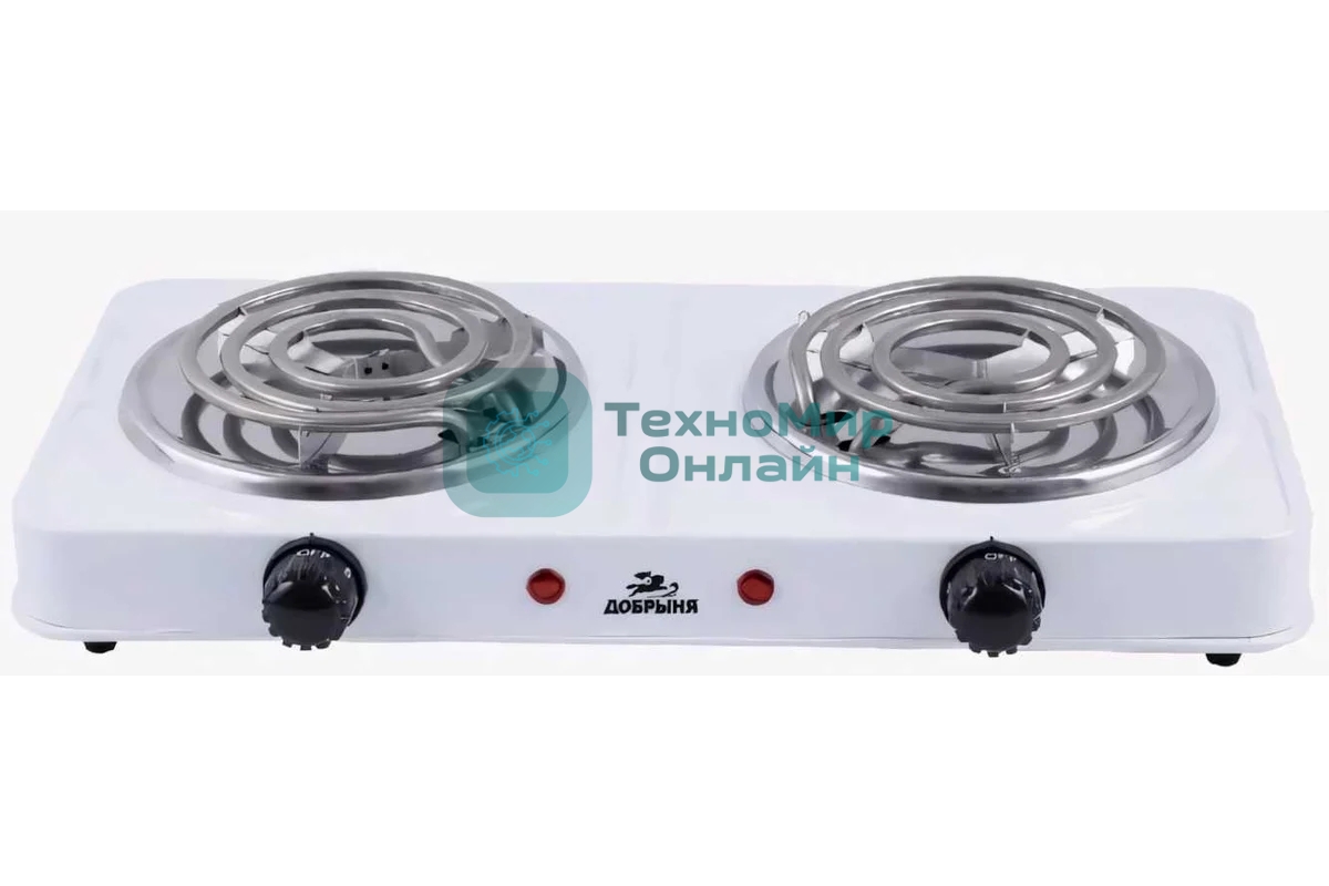 Плитка эл.(2 конф) Добрыня DO-2207W белая (2000Вт) спираль x6, 2000 ВтНапряжение 220 В, 50 Гц5 режимов нагреваДиаметр конфорки: 15 смЗащита от перегреваСветовой индикатор работыРезиновые ножки