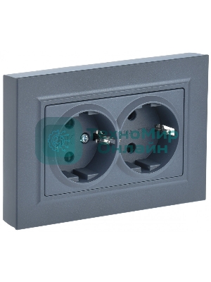 Розетка 2-местная IEK BRITE РС12-3-БрМ с заземлением, без защитных шторок, 16А в сборе, маренго