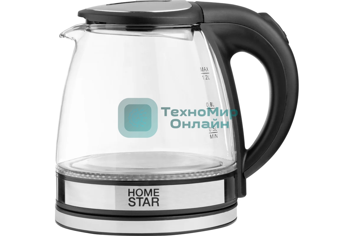 Чайник электрический Homestar HS-1052 1,2 л, стекло/пластик черный