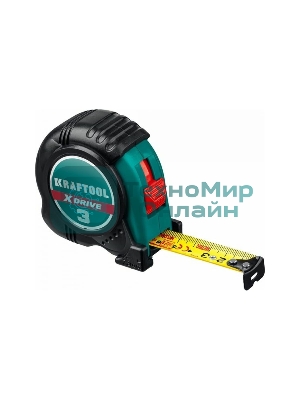Рулетка KRAFTOOL X-Drive 3м/19мм с ударостойким обрезиненным корпусом