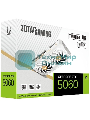 Видеокарта Zotac PCI-E 5.0 RTX 5060 TWIN EDGE OC WHITE ED NVIDIA GeForce RTX 5060 8Gb 128bit GDDR7 2527/28000 HDMIx1 DPx3 HDCP Ret белый