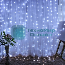 Гирлянда светодиодная новогодняя ЭРА ЕNIGW - 320W Занавес 8 режимов 3x2 м холодный белый 320 LED IP20