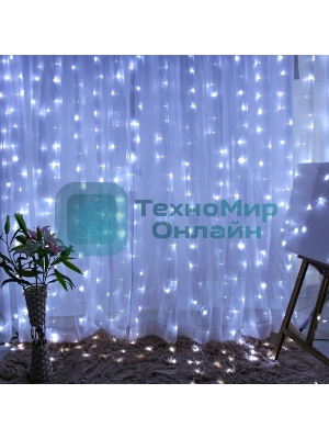 Гирлянда светодиодная новогодняя ЭРА ЕNIGW - 320W Занавес 8 режимов 3x2 м холодный белый 320 LED IP20