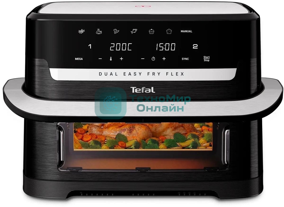 Аэрогриль Tefal Dual Easy Fry Flex EY9228E0 черный, 2700 Вт, 9 л, сенсор, 6 программ