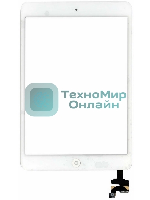 Сенсорное стекло (тачскрин) Ipad mini + stiker + IC с кнопкой Home, белое (A1432 A1454 A1455) OEM