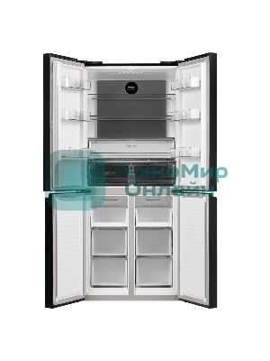 Холодильник Maunfeld MFF183NFBE черный трехкамерный 270/135л морозилка снизу, NoFrost, Side by Side