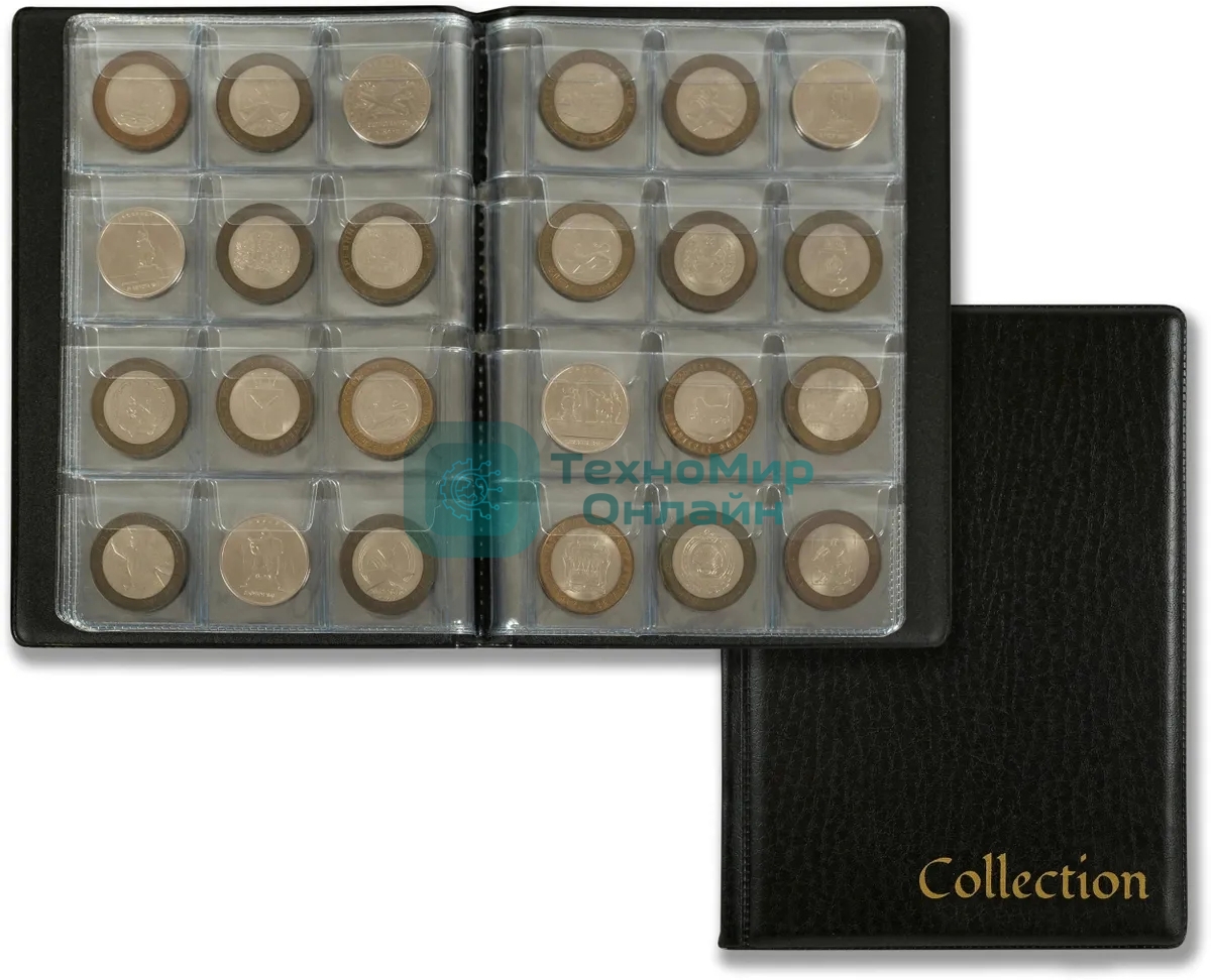 Папка с 10 прозр.вклад. Silwerhof Кляссер для монет ПВХ 0.25мм черный 125x175мм