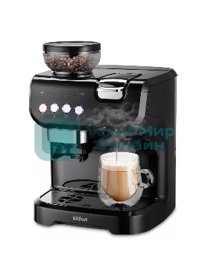 Кофеварка рожковая Kitfort КТ-7107 черный, исп. кофе - молотый/капсулы/зерновой, 2 л, 1560 Вт, 19 Бар