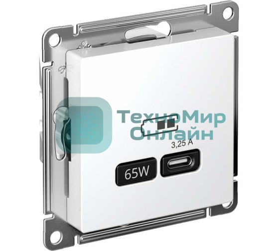 Розетка USB AtlasDesign тип C 65Вт QC PD высокоскор. ЗУ механизм бел. SE ATN000127