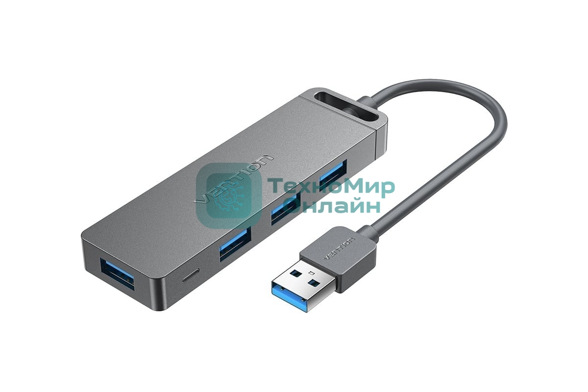 USB-концентратор Vention OTG USB 3.0 на 4 порта серый 1м.