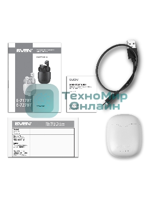 Наушники TWS SVEN E-727BT белый, вкладыши, Bluetooth, сенсорное управление, до 24 ч