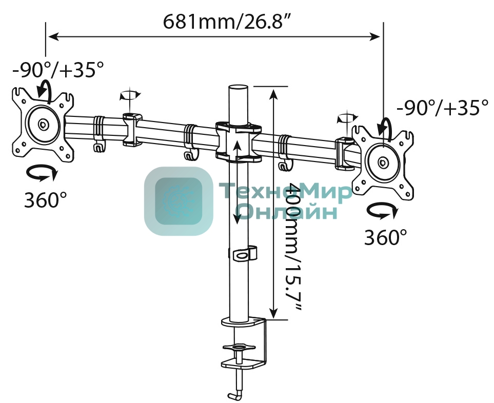 Кронштейн для мониторов Cactus CS-VM-D29-AL серебристый 13