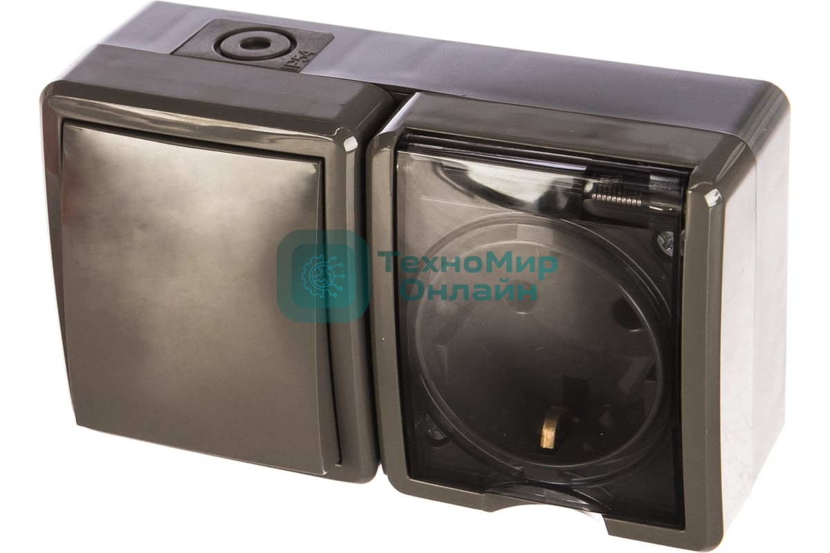 Блок ОП розетка+выключатель ЭРА 11-7401-03 16АХ(10AX)-250В IP54 Эксперт сер.