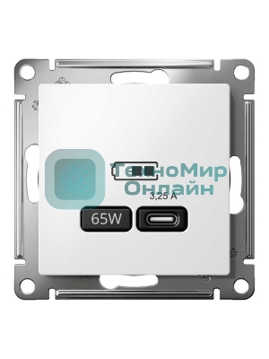 Розетка USB AtlasDesign тип C 65Вт QC PD высокоскор. ЗУ механизм бел. SE ATN000127