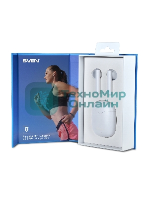 Наушники TWS SVEN E-727BT белый, вкладыши, Bluetooth, сенсорное управление, до 24 ч