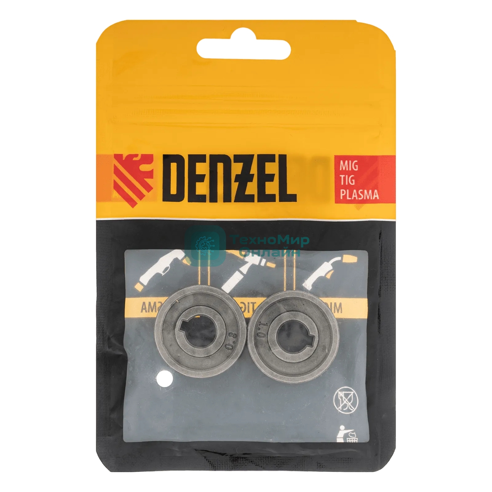 Подающий ролик Denzel зубчатый профиль под флюсовую проволоку 0,8-1мм, 2 шт