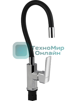 FABIA 9655 Смеситель для кухни, шаровый, с гибким черным изливом, корпус квадратный, цвет ХРОМ.