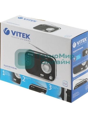 Радиоприемник Vitek VT-3593 (BK) Выходная мощность 1 вт. Динамики 1.Тип батареек UM-2/C