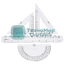 Набор линеек Deli Pioneer EG00412, пластик, прозрачный, в комплекте: линейка 20 см/треугольник 2 шт/транспортир, европодвес