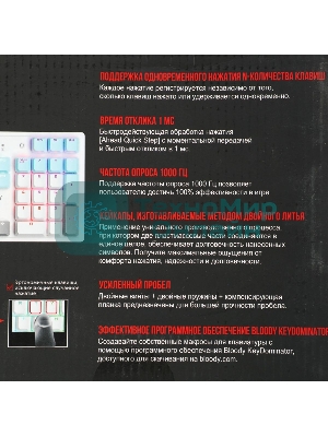 Клавиатура проводная A4Tech Bloody S510N USB белый