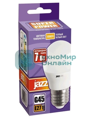 Лампа светодиодная JazzWay PLED-SP-G45 7Вт шар 3000К теплый белый E27 540лм 230В