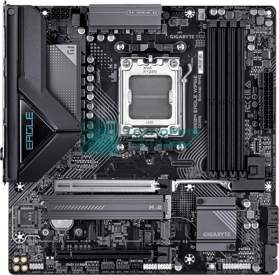 Материнская плата Gigabyte B850M EAGLE WIFI6E, AM5, AMD B850, 4xDDR5, 4xSATA, 2xM.2, 1xPCIe 5.0 x16, 1xPCIe 3.0 x16, 1xHDMI, 2xDP, 1x2.5Gb LAN, Wi-Fi 6E, Bluetooth 5.3, 1xUSB-C 10Gbps, 2xUSB-A 10Gbps, 2xUSB-A 5Gbps, 4xUSB-A 2.0, 1xPS/2, 3x3.5 мм, 7.1, mATX
